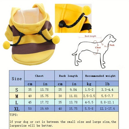 Bee Pet Costume Hoodie – Cute Halloween Cosplay Outfit for Dogs & Cats, Warm Winter Jacket for Small & Medium Pets.