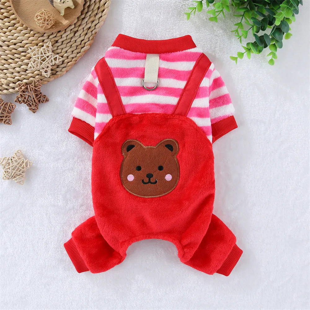 Autumn & Winter Pet Fleece Jumpsuit – Warm Soft Coat Sweater with Leash Ring for Small, Medium & Large Dogs & Cats.