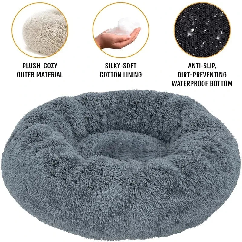 Round Plush Dog Bed – Winter Warm Washable Basket-Style Pet Bed for Small, Medium & Large Dogs & Cats, Soft Sofa-Style Sleeping Cushion.