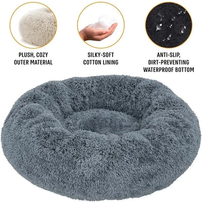 Round Plush Dog Bed – Winter Warm Washable Basket-Style Pet Bed for Small, Medium & Large Dogs & Cats, Soft Sofa-Style Sleeping Cushion.