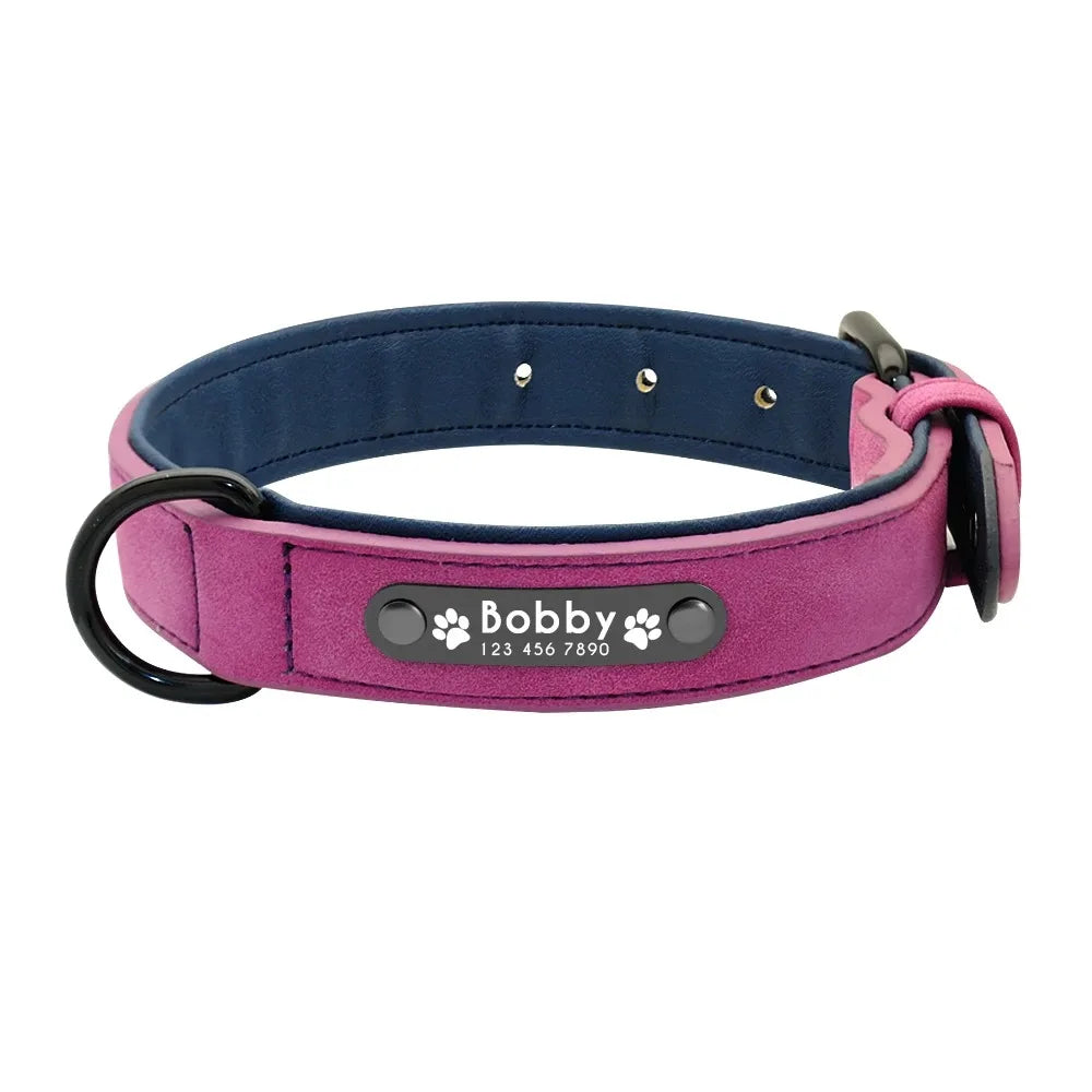 Personalized Leather Dog Collar – Custom Name ID Tag Collar for Small, Medium & Large Dogs, Durable Adjustable Pet Accessory.