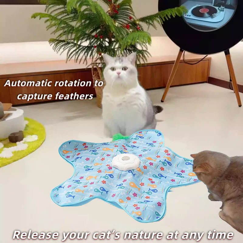 Electric Interactive Cat Turntable Toy – Automatic Smart Wand Toy for Self-Play, Exercise, Boredom Relief & Fun Indoor Cat Entertainment.