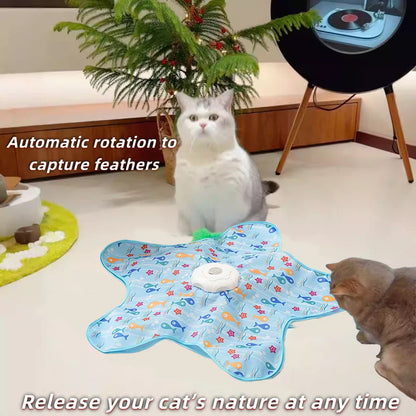 Electric Interactive Cat Turntable Toy – Automatic Smart Wand Toy for Self-Play, Exercise, Boredom Relief & Fun Indoor Cat Entertainment.