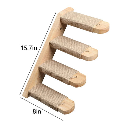 Wall-Mounted Cat Climbing Shelf – 4-Step Stairway with Sisal Scratching Post, Jumping Platforms & Cat Tree Furniture for Indoor Cats.
