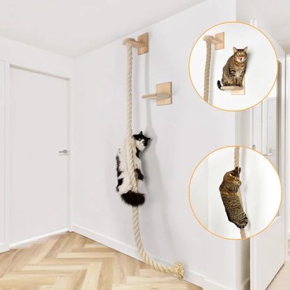 Wall-Mounted Cat Climbing Shelf & Rope Tree – Sisal Scratching Post, Lounging Platform & Interactive Play Gym for Indoor Cats.