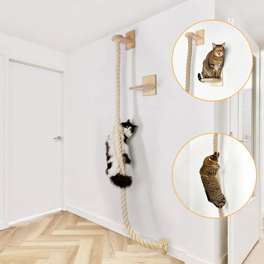 Wall-Mounted Cat Climbing Shelf & Rope Tree – Sisal Scratching Post, Lounging Platform & Interactive Play Gym for Indoor Cats.