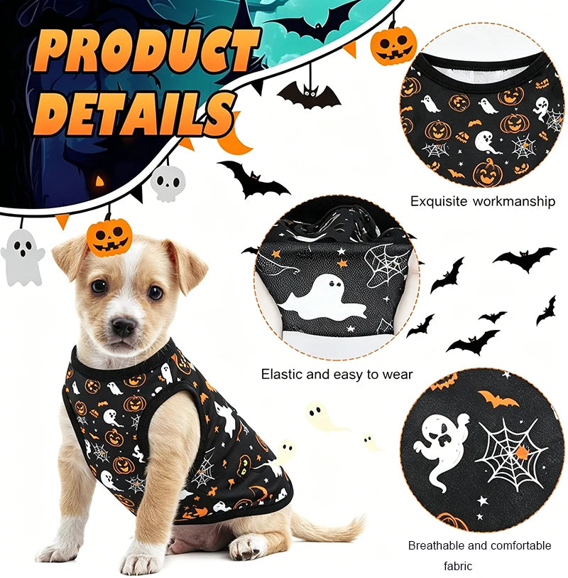 Halloween Pet T-Shirt – Soft Breathable Sleeveless Shirt for Small Dogs, Puppies & Cats.