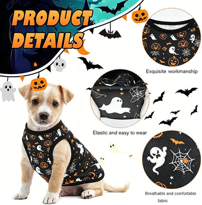 Halloween Pet T-Shirt – Soft Breathable Sleeveless Shirt for Small Dogs, Puppies & Cats.