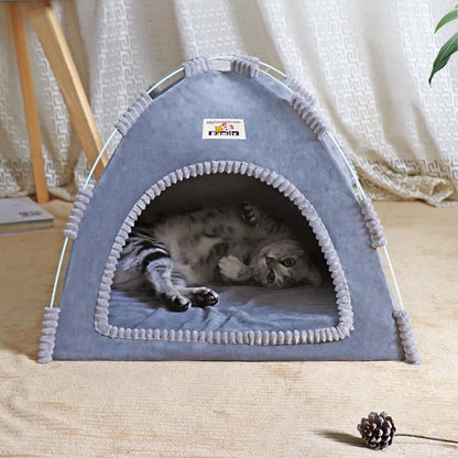 Foldable Pet House Tent – Portable Four-Season Cat & Dog Nest with Breathable Design and Cooling Mat for Indoor & Outdoor Use.