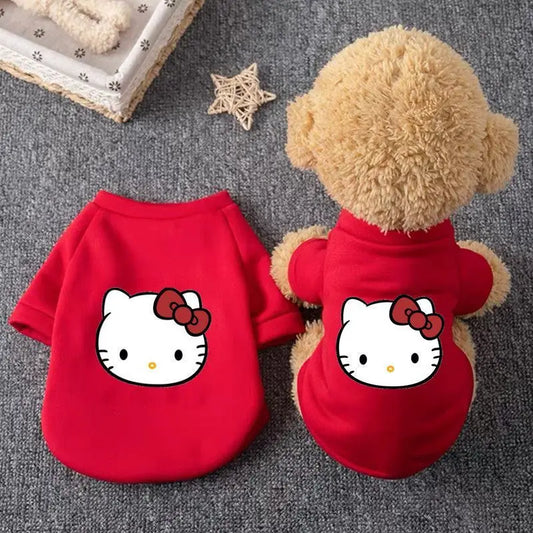 Hello Kitty Pet Sweater – Warm Fleece Hoodie for Small Dogs & Cats, Cozy Winter Clothing for Puppies, Teddy & Bichon Frise for Cold Weather.