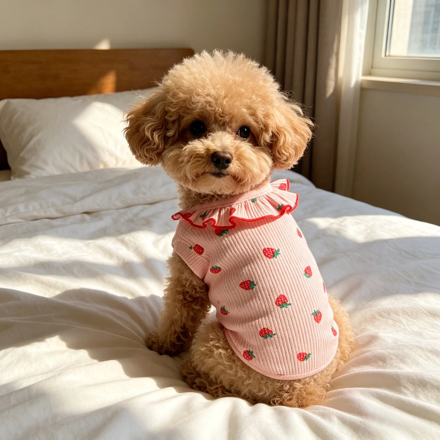 Strawberry Pet Dress – 1PC Summer Breathable Outfit for Small Dogs, Cute Ruffled Collar Clothing for Pets.