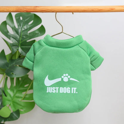 Cute Autumn & Winter Velvet Pet Hoodie – English Letter Round Neck Sweater for Dogs.