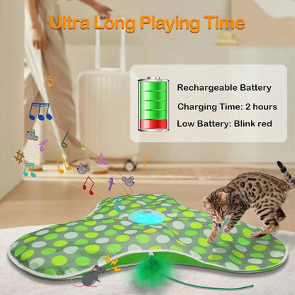 Smart Interactive Hide & Seek Cat Toy – Motion-Activated Mouse Squeaky Toy with Moving Concealed Feathers for Kittens & Indoor Cats.