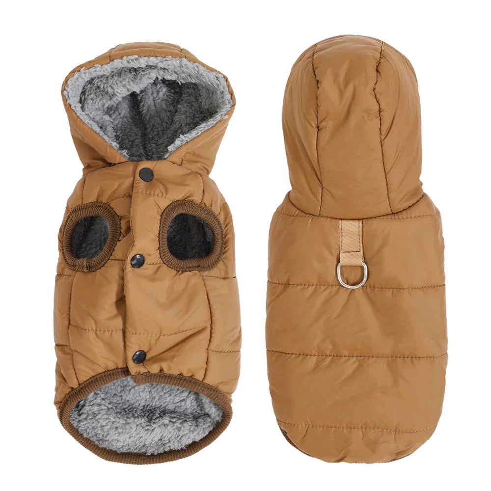 Warm Fleece Dog Hoodie Coat – Thick Cozy Winter Jacket with D-Ring for Small & Medium Dogs, Comfortable Puppy Parka Outfit.