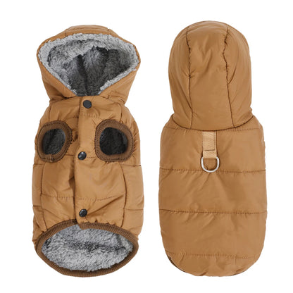 Warm Fleece Dog Hoodie Coat – Thick Cozy Winter Jacket with D-Ring for Small & Medium Dogs, Comfortable Puppy Parka Outfit.