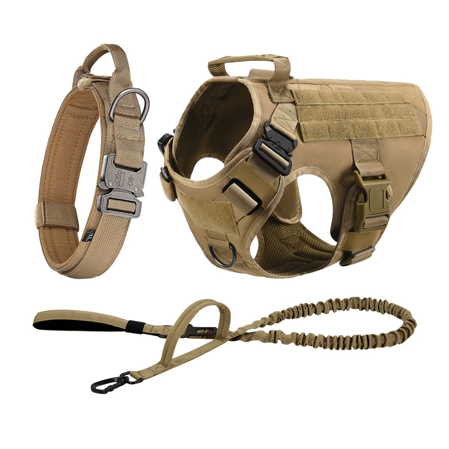 Tactical Dog Harness Set – MOLLE Vest with Collar & Leash, Training & Walking Gear for Medium & Large Dogs like German Shepherds.