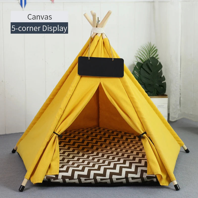 Portable Pet Teepee Tent Bed with Washable Cushion for Cats, Puppies, and Small Dogs.