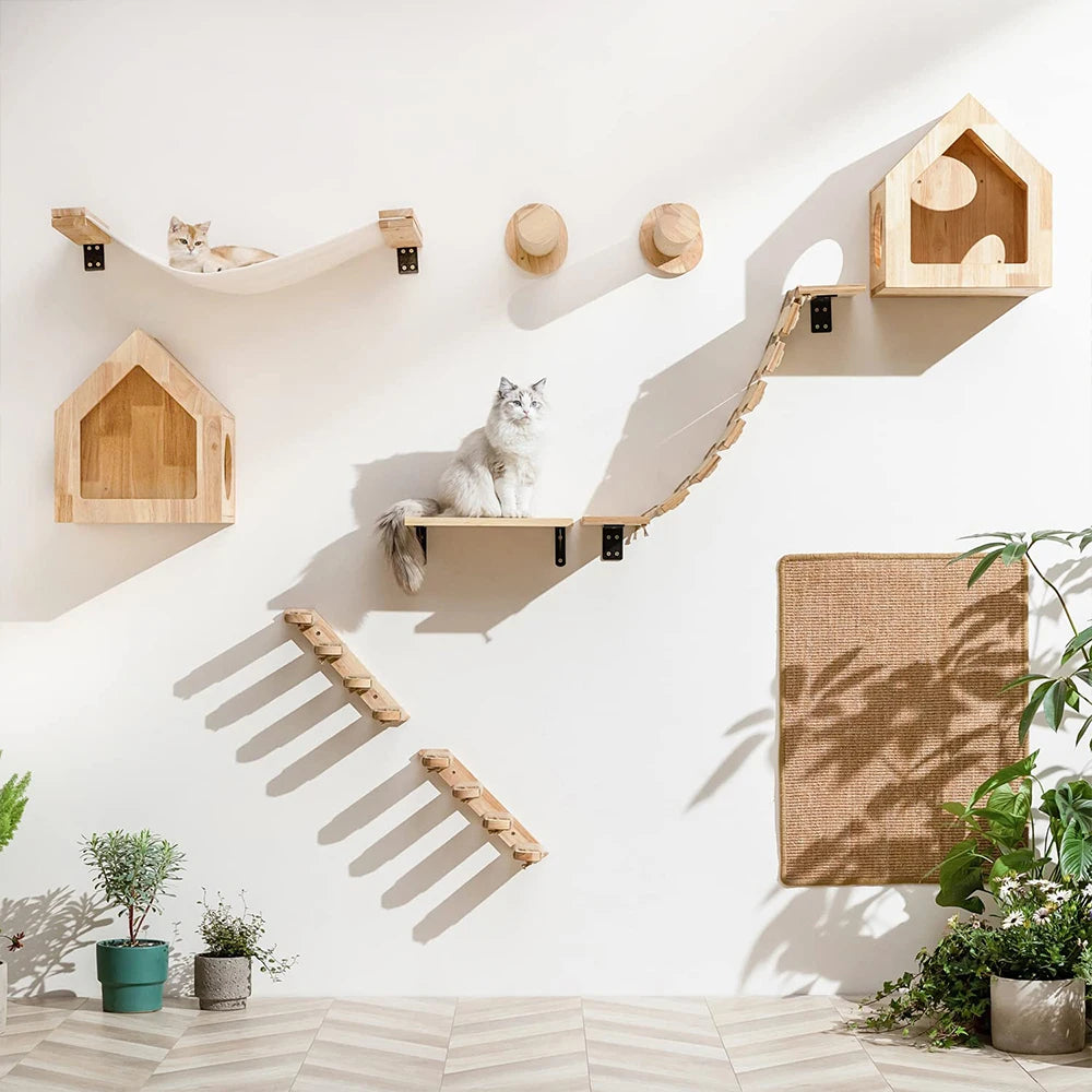 Wall-Mounted Cat Climbing Shelf – 4-Step Stairway with Sisal Scratching Post, Jumping Platforms & Cat Tree Furniture for Indoor Cats.