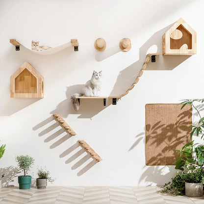 Wall-Mounted Cat Climbing Shelf – 4-Step Stairway with Sisal Scratching Post, Jumping Platforms & Cat Tree Furniture for Indoor Cats.