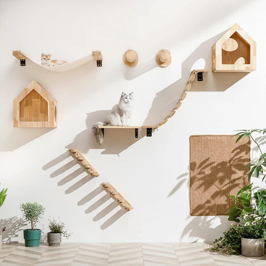 Wall-Mounted Cat Climbing Shelf – 4-Step Stairway with Sisal Scratching Post, Jumping Platforms & Cat Tree Furniture for Indoor Cats.