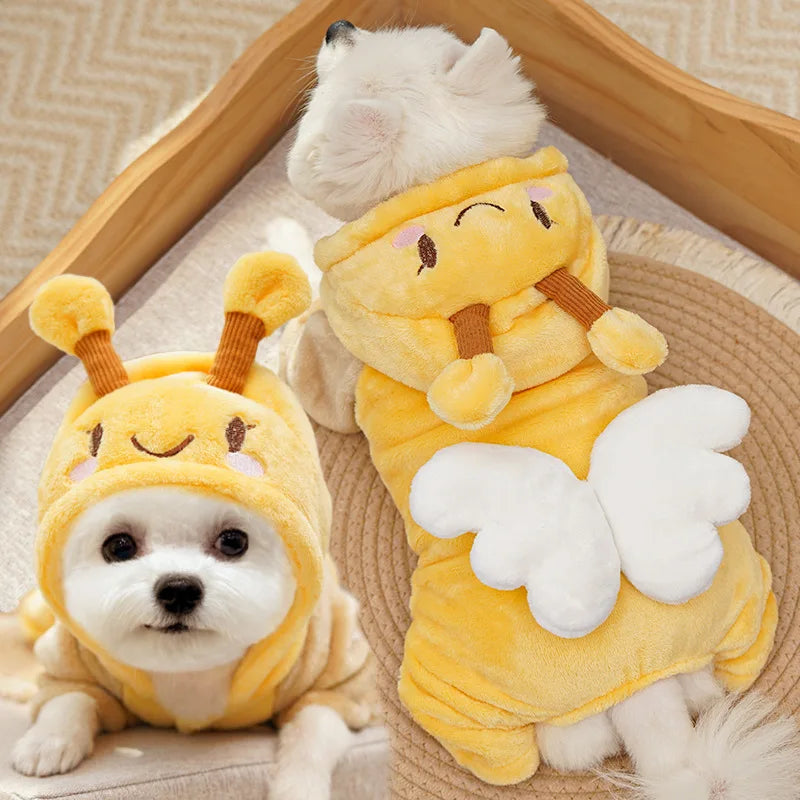 Dinosaur Pet Jumpsuit – Warm Flannel Autumn & Winter Outfit for Dogs & Cats, Cute Teddy Pet Romper Clothing.