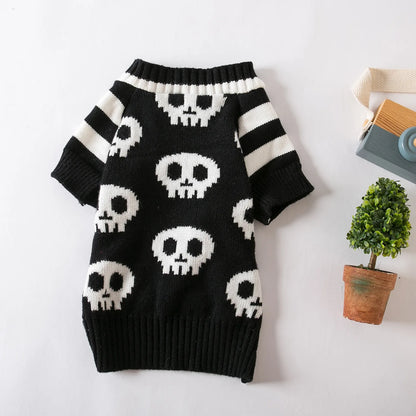 Halloween Pet Costume Skull Knitted Sweater Spring and Autumn Warmth for Cats and Dogs.