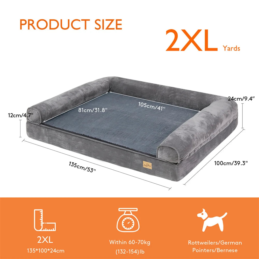 XL–XXL Orthopedic Memory Foam Dog Bed – Calming Plush Sofa with Waterproof Removable Cover for Small, Medium & Large Dogs.