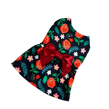 Rose Bow Pet Dress – Cute Love Balloon Print Holiday Outfit for Dogs & Cats, Lightweight Valentine’s Day Party Dress Clothing.