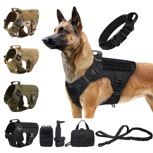 Tactical Dog Harness Set – MOLLE Vest with Collar & Leash, Training & Walking Gear for Medium & Large Dogs like German Shepherds.