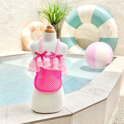 Dog Clothes Pink Grid Swimsuit for Small Dogs Girl Summer Beach Pool Party Outfits.