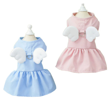 Angel Wing Dog Dress for Small Dogs – Sleeveless Summer Princess Sundress with D-Rings for Puppies