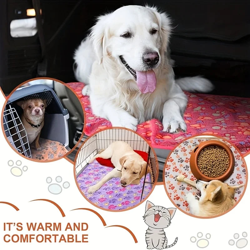 Flannel Pet Blanket – Cute Paw Print Warm & Comfortable Mat for Puppies, Kittens, Cats & Dogs.