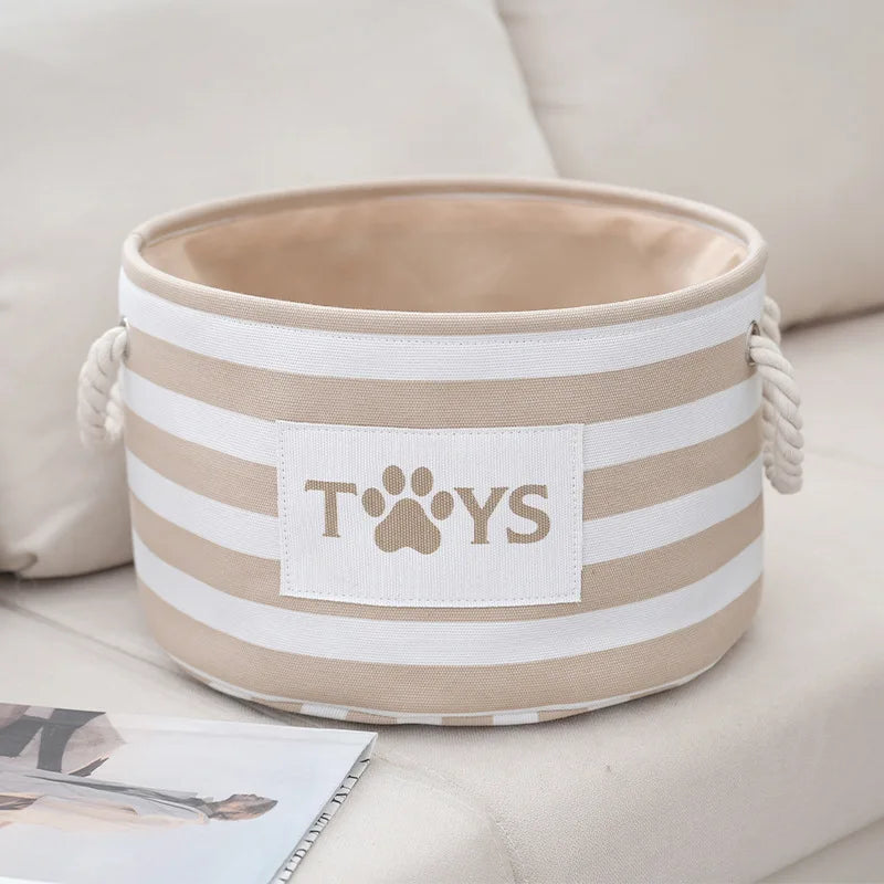 Striped Claw Round Dog Pet Toy Basket Clothes Storage Box with Handle Pet Supplies
