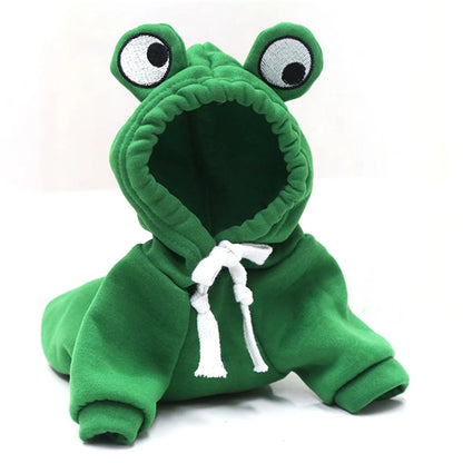 Cute Animal Design Dog Hoodie – Warm Fleece Sweater Coat (Frog Style) for Puppies & Dogs, Outdoor Pet Outerwear Jacket.