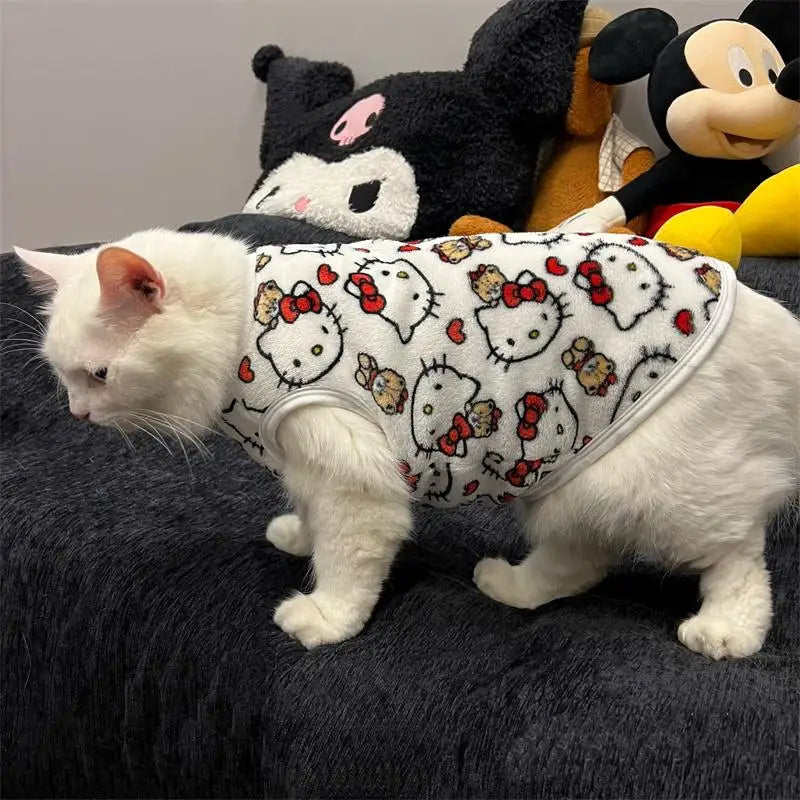 Winter Warm Hello Kitty Pet Sweater – Kawaii Pullover Costume for Cats & Small Pets, Cozy Cold Weather Clothing.