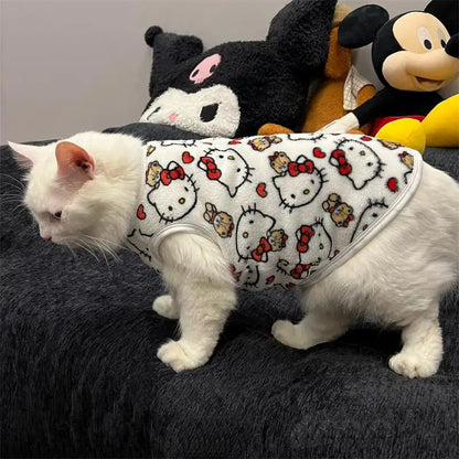Winter Warm Hello Kitty Pet Sweater – Kawaii Pullover Costume for Cats & Small Pets, Cozy Cold Weather Clothing.