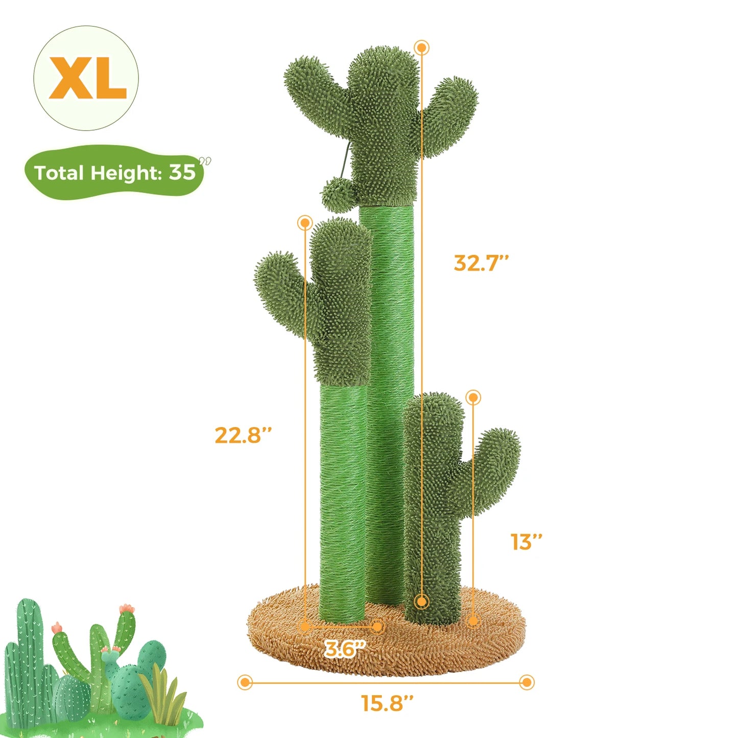 Cactus Cat Tree with Large Condo & Hammock – Small Indoor Cat Tower with Scratching Posts, Dangling Ball Toy & Fun Cat Activity Center.