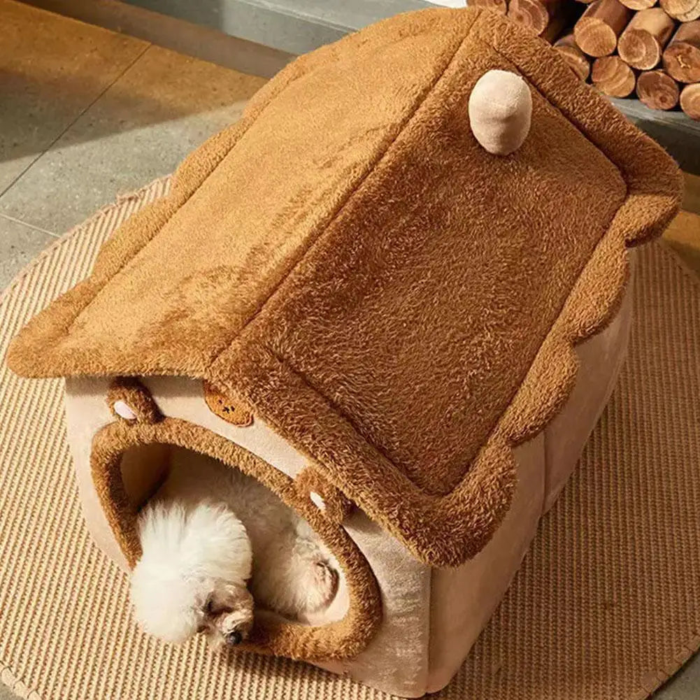 Cozy Pet Cave Bed with Soft Cushion, Warm Indoor Tent House for Cats, Puppies, and Small Dogs.