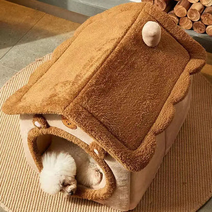 Cozy Pet Cave Bed with Soft Cushion, Warm Indoor Tent House for Cats, Puppies, and Small Dogs.