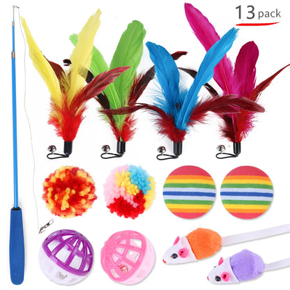 NONOR Cat Feather Wand Refill Set – Interactive Mouse & Ball Teaser Replacement Toys for Kittens & Indoor Cats (Stick Not Included)