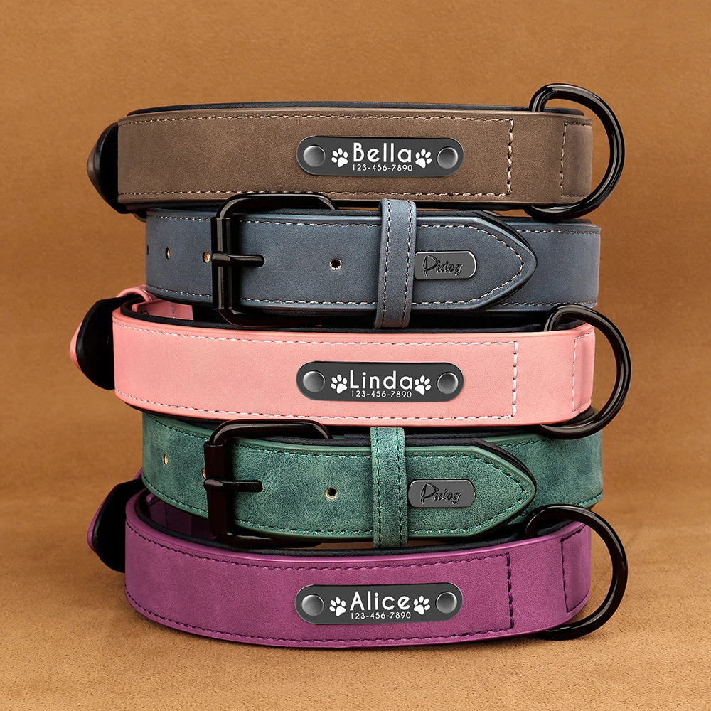 Personalized Leather Dog Collar – Custom Name ID Collar for Small, Medium & Large Dogs, Durable Collar for Pitbulls, Bulldogs & Beagles.