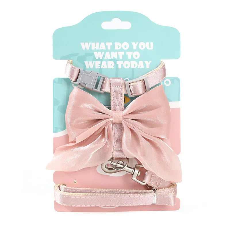 Cute Bowknot Cat Harness & Leash Set – Adjustable Pet Harness with Traction Rope for Cats, Kittens, Puppies