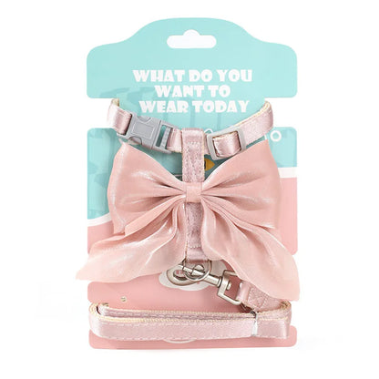 Cute Bowknot Cat Harness & Leash Set – Adjustable Pet Harness with Traction Rope for Cats, Kittens, Puppies