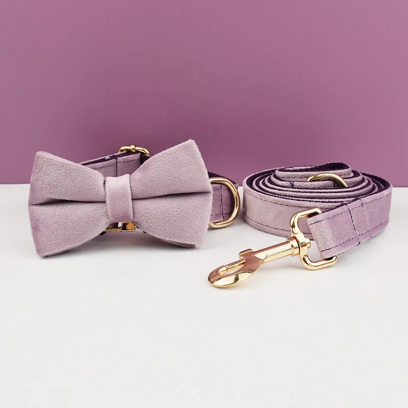 Velvet Dog Collar & Leash Set – Free Custom Engraving for Medium & Large Dogs, Stylish Pet Necklace Collar Accessory.