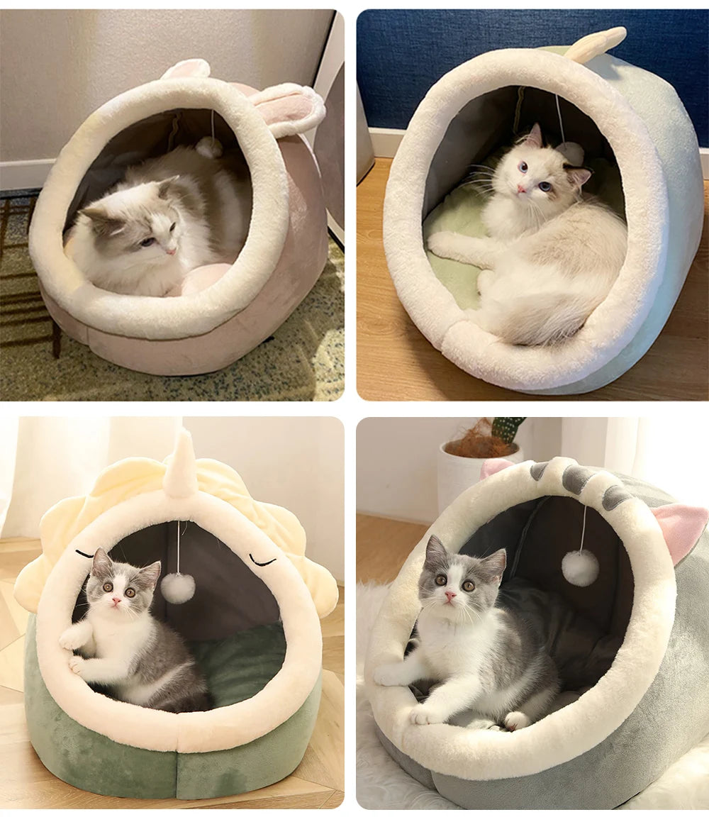 Deep Sleep Cat Bed – Foldable Cartoon Pet Cave Bed with Removable Washable Cushion for Cats & Small Dogs, Cozy Sleeping Mat Design.