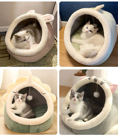 Deep Sleep Cat Bed – Foldable Cartoon Pet Cave Bed with Removable Washable Cushion for Cats & Small Dogs, Cozy Sleeping Mat Design.