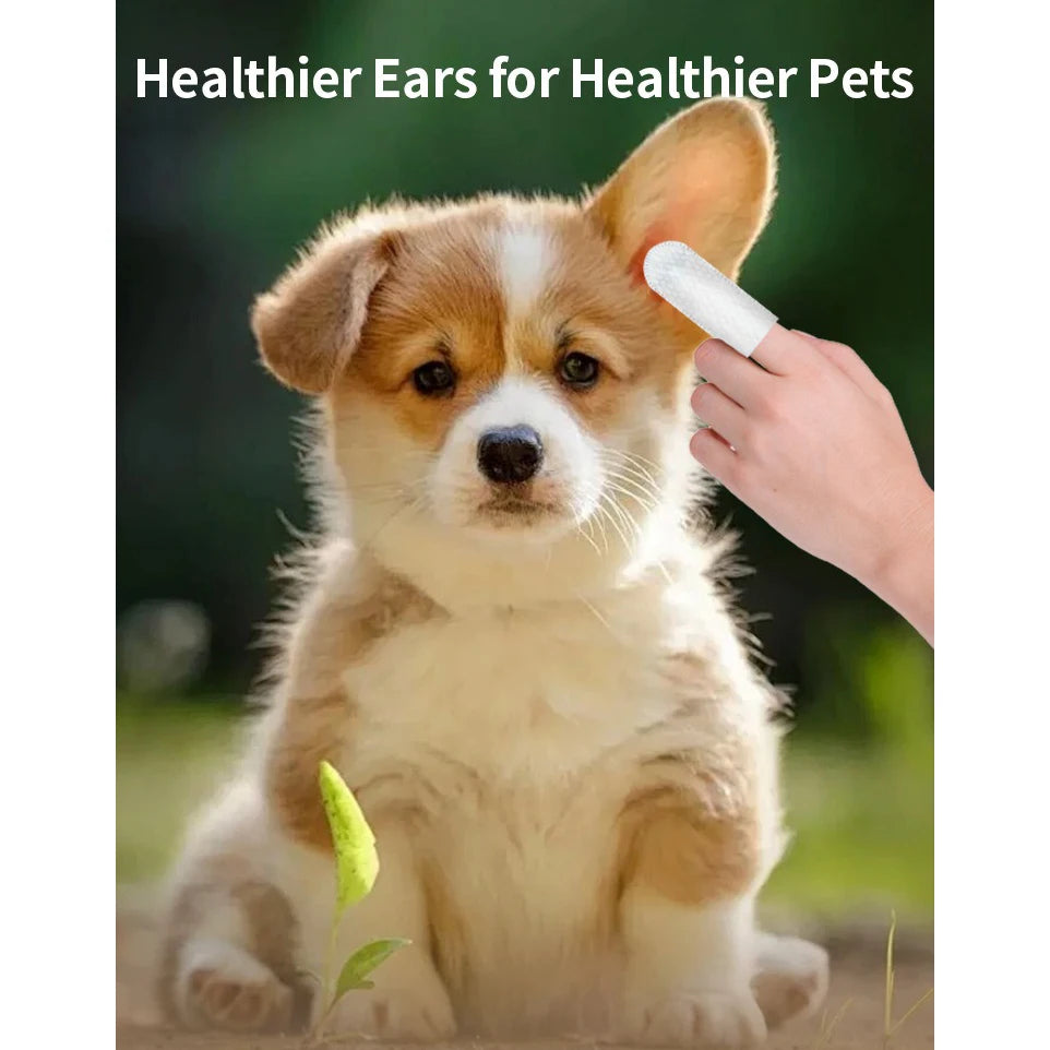 Pet Ear Cleaning Wipes – Ear Care Finger Wipes for Cats & Dogs, Ear Mite Removal & Gentle Pet Ear Cleaning.