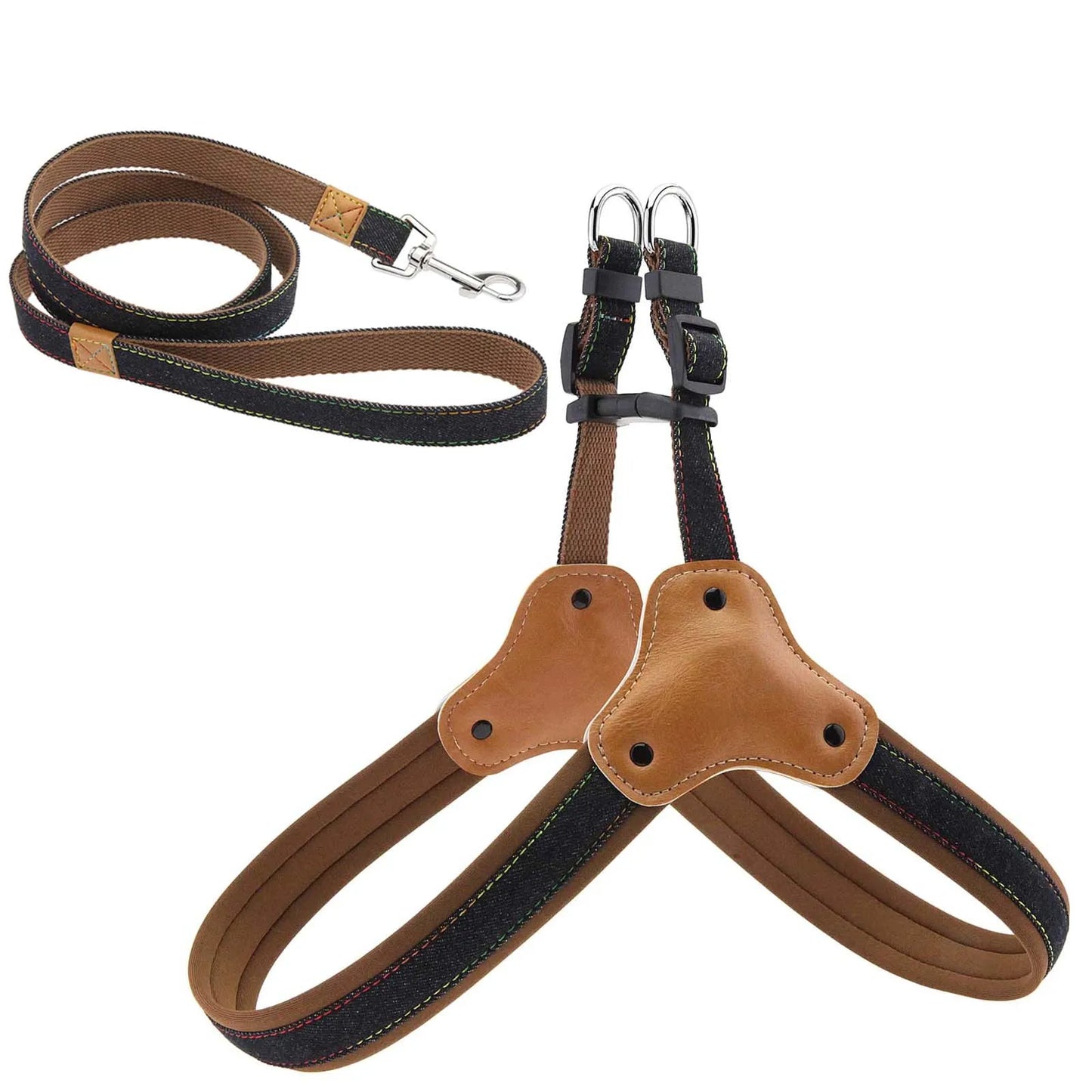 Adjustable Dog Harness & Leash Set – Breathable Heavy-Duty Saddle Harness for Small, Medium & Large Dogs, Secure Walking Rope Design.
