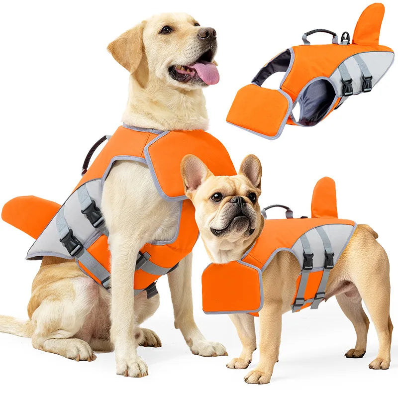 Shark Fin Dog Life Jacket – Adjustable Pet Swimming Safety Vest for Dogs, Buoyancy Aid for Pool, Surfing & Water Activities.