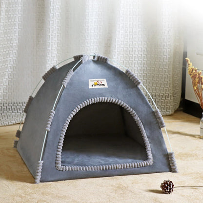 Foldable Pet House Tent – Portable Four-Season Cat & Dog Nest with Breathable Design and Cooling Mat for Indoor & Outdoor Use.